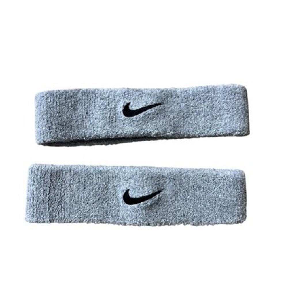Nike Mens Terry Headband Set One Size Gray Sweatbands Stretch Athletic Logo
